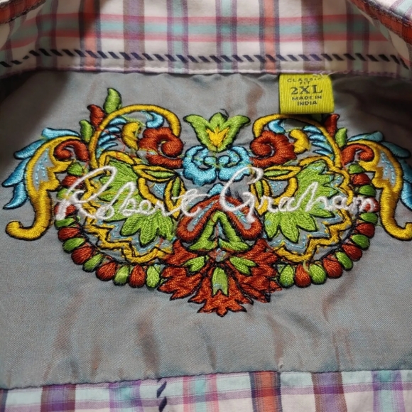 Robert Graham Designer Dress Shirt Men 2X Classic Fit Striped Button - Picture 6 of 8